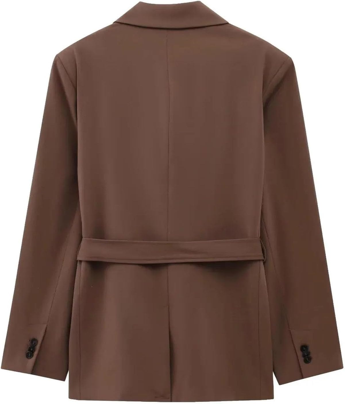 Women's Vintage Brown Office Work Blazer Pants Outfits Relaxed Fit Notched Collar Business Casual Suit Jacket with Belt
