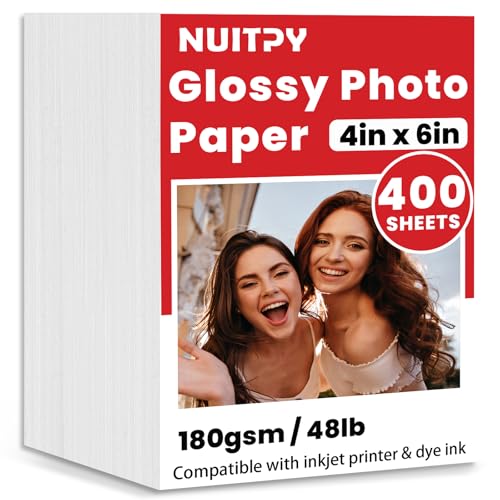 400 Sheets Glossy Photo Paper, 4in x 6in Inkjet Photo Printer Paper, Picture Paper for Photos, Calendars, Brochures, Cards, Menus(180gsm / 48lb)