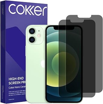 COKER 2PACK Privacy Screen Protector for iPhone 12 Mini, Anti Spy, 9H Hardness Shatterproof, Anti-Scratch, Anti-Fingerprint, Touch Sensitive, PET Film, Blue Light Filter, Easy Install