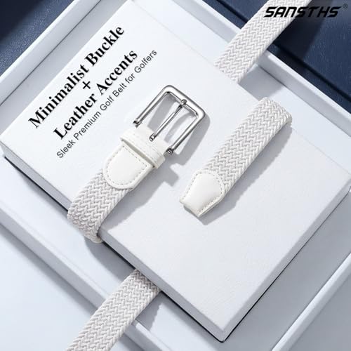 Image of SANSTHS Elastic Woven Golf Belt for Men, 1.3 inch Casual Stretch Braided Web Belt with Pin Buckle for Golf Jeans Casual Pants