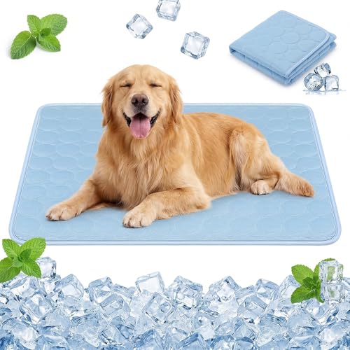 Qoosea Tappetino Rinfrescante per Cani e Gatti, Tappeto Refrigerante in Seta di Ghiaccio per Animali, Grande Cuscino cane Tappeto Lavabile Materassino Coperta Rinfrescante in Estate (55 * 70CM, Blu)