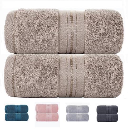 YATMAI Toallas Baño Grandes 100% De Algodón - Juego De 2 Toallas De Algodón Absorbentes - 2 Toallas supersuaves, Dimensiones 140x70 cm - Paquete De 2 (Beige)