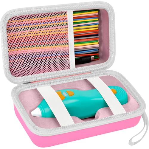 ANKHOH Case Compatible with 3Doodler Start+ Essentials (2022) for 3D Pen Set for Kids Storage Organizer Holder for Printing Filament Refill and Micro-USB Charger (Box Only) Pink Portable