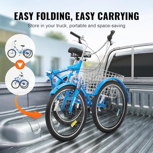 Image of VEVOR Folding Adult Tricycle,Adult Folding Trikes, 3 Wheel Cruiser Bike with Large Basket & Adjustable Seat, Shopping Picnic Foldable Tricycles for Women, Men, Seniors