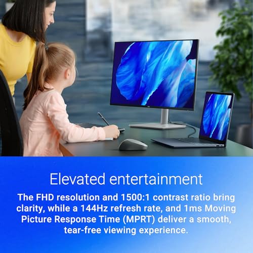 Image of Dell 27 inch Monitor, FHD 1080p IPS Display, 144Hz, 1ms, Integrated Dual 3W Speakers, AMD FreeSync, 99% sRGB, Fully Adjustable Stand (Height, Pivot, Swivel, Tilt), Ash White