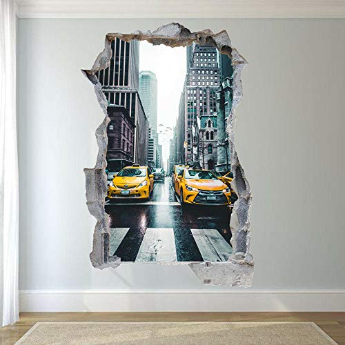 HUGF Stickers muraux New York jaune Taxi Wall Sticker 3D Art Mural Bureau Décoration de la maison