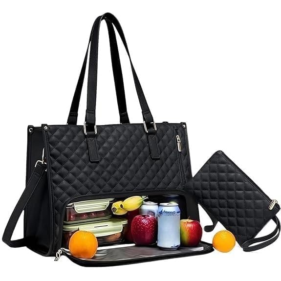 Image of 3 in 1 Women Handbag Set | Stylish Tote Bag with Insulated Lunch Compartment & Purse | Large Shoulder Bag for Office, Business, Travel, Beach | Laptop & Lunch Tote Combo,Pack of 1,Multi Color