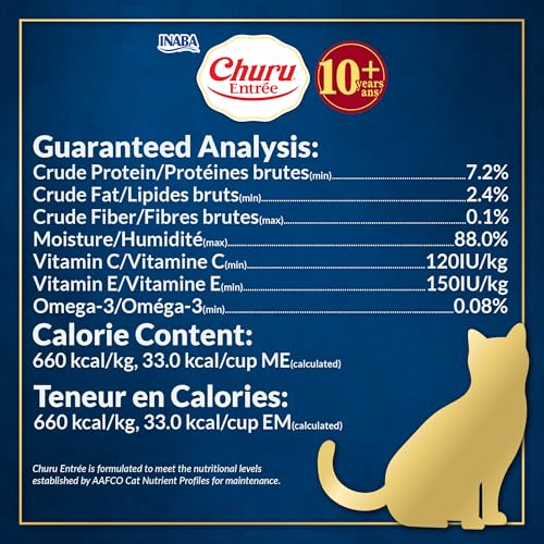 Image of INABA Churu Entree Pate for Senior Cats, Grain-Free, High Moisture, Prebiotic Wet Cat Food, 1.76oz. per Pouch, 6 Pouches, Chicken Recipe with Tuna