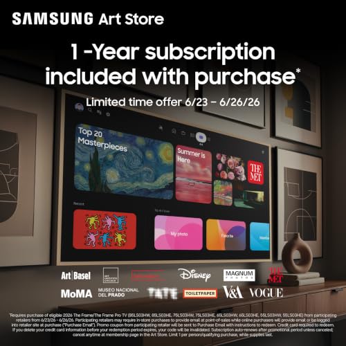 Image of Samsung 75-Inch Class The Frame Pro Smart TV (2026 Model) with 1-Year Art Store Subscription and Amazon Echo Show 11 Bundle