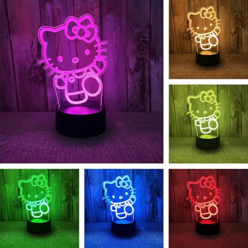 BIRBANN Veilleuse Kitty, Lampe Chat LED De Chevet 7 Couleurs À Commande Tactile Intelligente, Lampe Kawaii Deco Chambre, Cadeau D'anniversaire Pour Garçons...