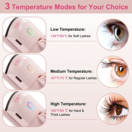 Fiboty Heated Eyelash Curlers,Eyelash Curlers With Comb And Eyeliner Brushes, Heated Lash Curler 3 Heating Modes For Natural Curling (Pink) #TOP1