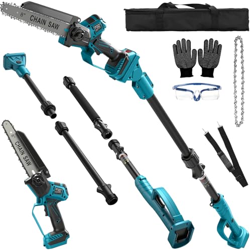 2 en 1 Tronçonneuse Perche Élagueuse télescopique sans fil pour Makita 18 V (sans batteries), mini scie à élaguer Coupe Branche 8 Pouces Elagueuse sur...