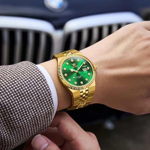 Image of OLEVS Mens Watches Luxury Diamond Calendar Stainless Steel Male Watches Business Dress Waterproof Luminous Fashion Watch for Men