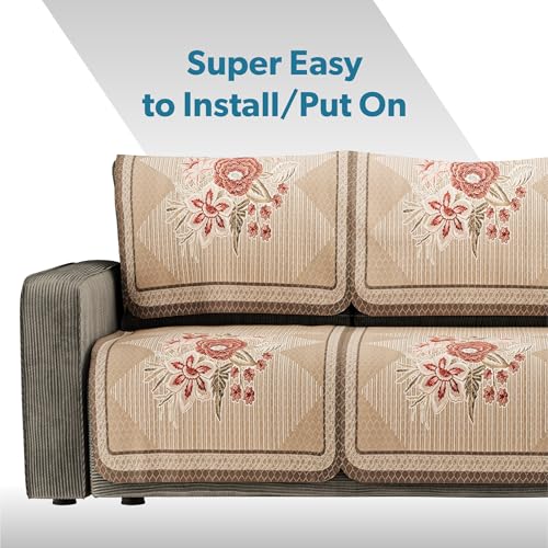 Image of Kuber Industries Net Cotton Sofa Covers 5 Seater | Sofa Protector Cover for Living Room | Sofa Cloth Cover for Home Decor & Office | Soft Sofa Slipcovers | Paradise 1137 - Brown