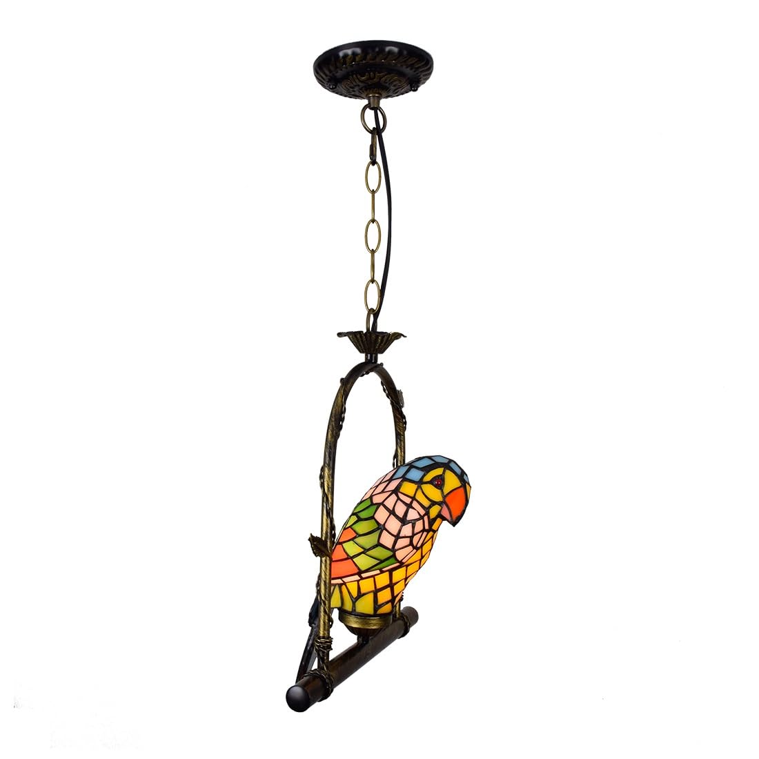 Manhong One Color Tiffany Yellow Parrot Lamp Stained Glass Ceiling Pendant Light Vintage Deco Hanging Chandelier For Bedroom Dining Living Room Corridor