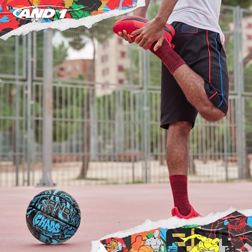Image of AND1 Chaos Basketball & Pump (Jungle Series)- Official Size 7 (29.5 inch) Streetball, Made for Indoor and Outdoor Basketball Games (Blue /Black)