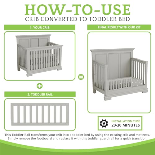 Image of Toddler Bed Safety Guard Rail for Oxford Baby, Soho, Ozlo & Avalon Baby Convertible Cribs - Solid Wood Rail for Toddler Bed Conversion - Safety Rails for Children (Farmhouse Gray, Option 2)