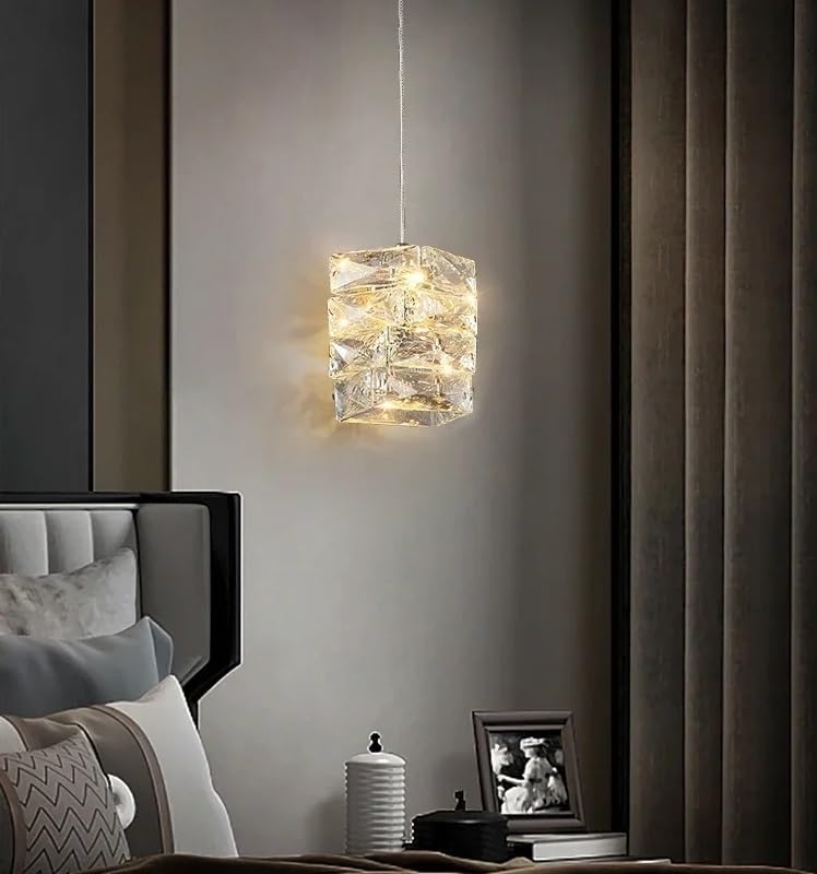 Lampe suspendue en cristal de luxe dorée chic pour chevet et salon