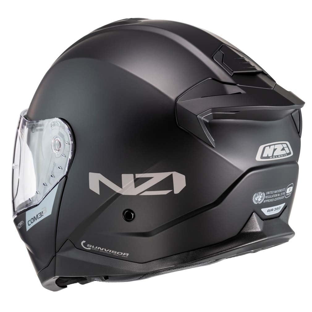 NZI Combi 3 Duo Negro Mate - Casco de Moto Modular Abatible con Visor Solar - Unisex Hombre y Mujer - Homologado P/J ECE 22.06