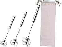 Vista 3 de Batidor de huevo semiautomático de acero inoxidable – Batidor giratorio de empuje manual de 3 piezas (paquete de 3)