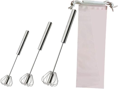 Miniatura 7 de Batidor de huevo semiautomático de acero inoxidable  Batidor giratorio de empuje manual de 3 piezas (paquete de 3)