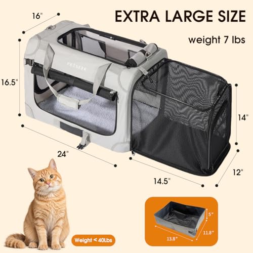 Extra Large Expandable Cat Carrier Soft Sided for Car, Portable Small Dog Carrier for 2 Cats, 24"x16.5"x16" Road Travel Folding Comfortable Design with Litter Box and Bowl - Image 2