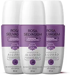 Kit 3 Desodorantes Roll-on Clareador Rosa Selvagem Algodão 85ml