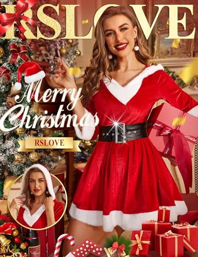 RSLOVE Lingerie de Natal feminina sexy de Papai Noel Babydoll Chemise fantasia de Sra. Noel com cint