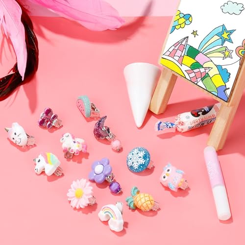 Hicdaw Kids Clip On Earrings for Girls, 25/30 Pairs Party Favor Hypoallergenic Jewelry Earrings for Kids Ages 4-12, Cute Animal Clip On Earrings for Little Girls with No Ear Holes Set Mixcolor4