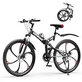 Betterland 26 Inch Folding Mountain Bike, 21 Speeds Full Suspension Foldable Bikes, Dual Disc Brake, High Carbon Steel Frame and Non-Slip Quick Release tire Bicycle for Adult