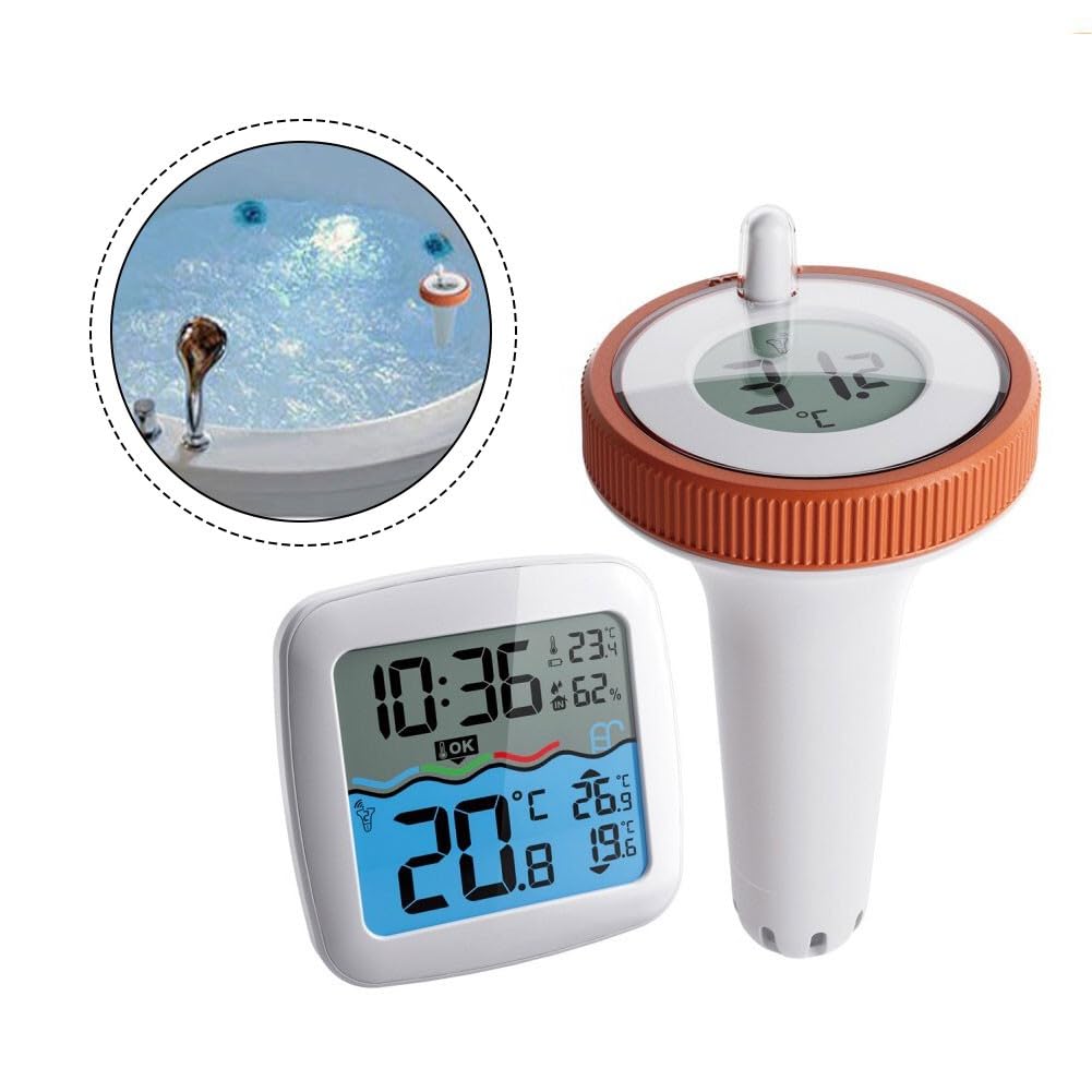 Thermomètre flottant sans fil IP67 - Moniteur numérique de température et d'humidité pour piscines, spas, aquariums, saunas et utilisation en intérieur