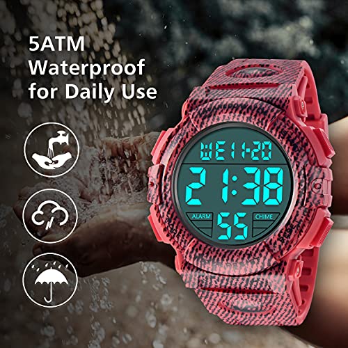 Image of Mens Digital Watch - Sports Military Watches Waterproof Outdoor Chronograph Military Wrist Watches for Men with LED Back Ligh /Alarm /Date, Th-BlackRed,