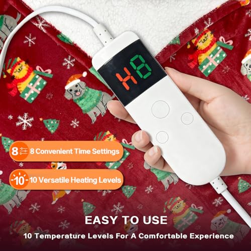 Image of Electric Blanket Heated Throw, Soft Flannel 50 inchx60 inch Plaid Heating Blanket with 8 Hours Auto Off 10 Fast Heating Levels Machine Washable Sherpa Heated Blanket with Overheating Protection