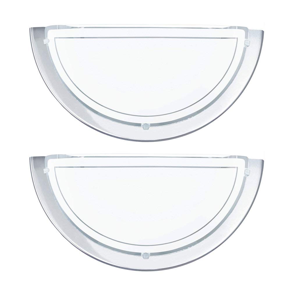 Britalia 2 Pack - Polished Chrome Metal & Decorative White Painted Glass Modern Half Circle Flush Wall Light | 29cm Wide | 1 x ES E27 Lamp Bulb Required (Not Included) | 240 Volts