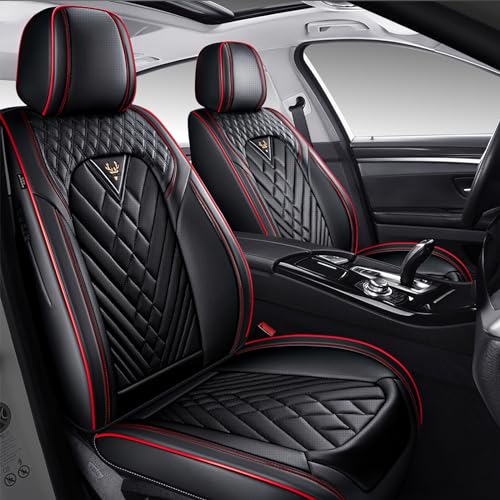 Image of Seat Covers for Ford Transit 150 /250 /350 Van 2015-2026, Front Set Black-Red
