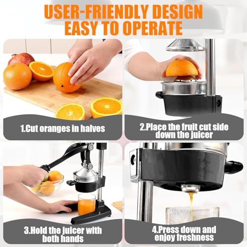 Kitchen Cast-Iron Orange Juice Squeezer - Easy-to-Clean, Professional Citrus Juicer - Durable Stainless Steel Lemon Squeezer - Sturdy Manual Citrus Press & Orange Squeezer (Black) - Image 3