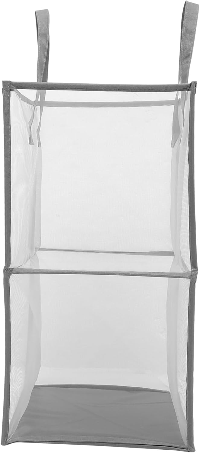 Foldable Mesh Laundry Basket Double Gray Laundry Hamper with Handle Portable Clothes Storage Organizer for Bedroom Balcony and Travel Use
