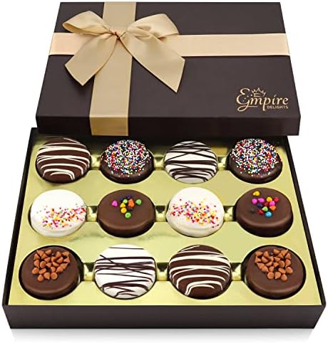 Cookies Gift Basket - Chocolate Gift Basket for Birthday Treats for Women and Men - Fancy Chocolate Covered Cookies for Gifting, 12 Count