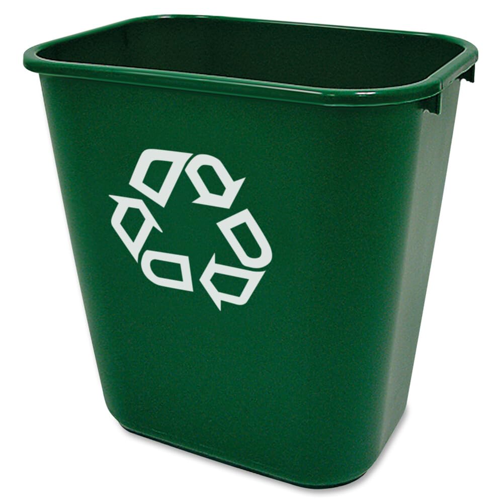 Rubbermaid Commercial Products FG295606GRN Plastic Resin Deskside Recycling Can, 7 Gallon, Green Recycling Symbol, Pack of 12