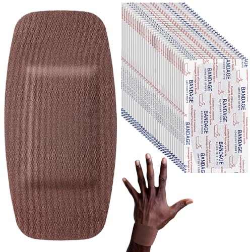 Sinmoe 100 Pcs Large Big Flexible Adhesive Bandages Wound Care Latex Free Fabric PE Bandages for Care and Protect Wounds 2 x 4 Inch(Dark Brown)