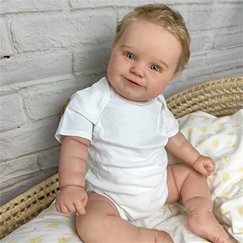 VMOLTRY Reborn Babypuppe 24 Zoll 60cm Weiches Silikon-Vinyl Junge Puppe Baby Lebensechte Neugeborenen Jungen Kinder, Maddie in grünen Augen londes Haar