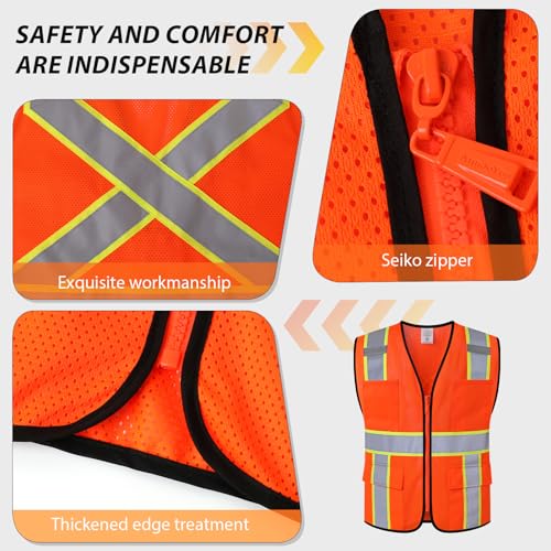 Image of Class 2 Safety Vest with Zipper Front and multiple Pockets, High Visibility Vest, Meets ANSI /ISEA Standards