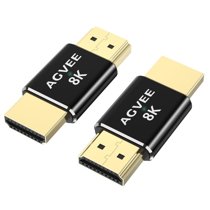 AGVEE 2 Pack 8K Male to Male HDMI Adapter, 8K@60HZ HDR HDMI 2.1 Coupler Converter Extension Connetor, Aluminium Alloy Shell for HDTV Roku Stick, Switch, Xbox One, PS4, PC, Black