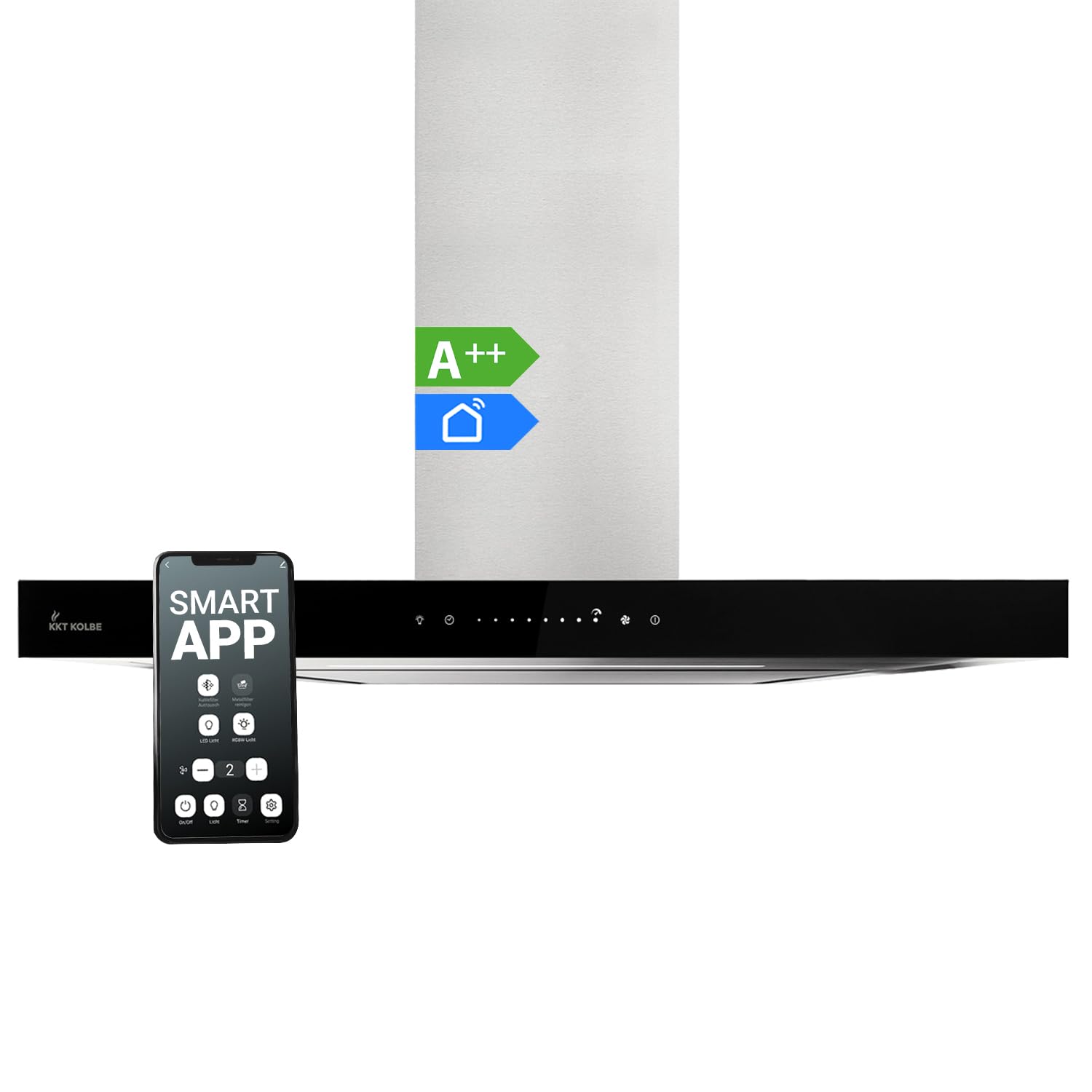 Cappa aspirante 90 cm | Cappa Isolotto | cappa isola | acciaio inossidabile | vetro nero | WiFi | auto spegnimento | Operazione di tocco | FLAT-INSEL-5