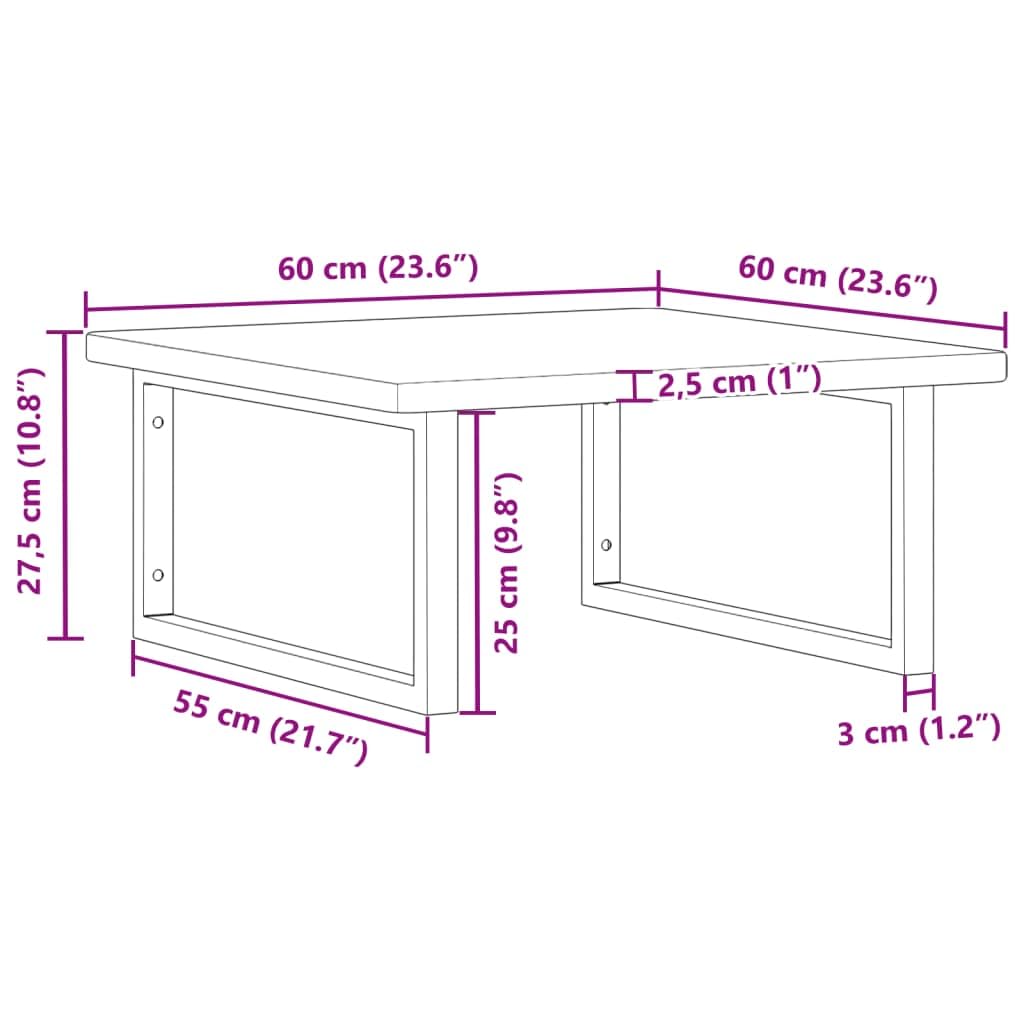 Tapa de lavabo con soporte de acero y madera maciza de roble, 60 x 60 x 2,5 cm, juego de 2 unidades, montaje en pared para lavadero, espacio de almacenamiento y muebles de baño, soporta 100