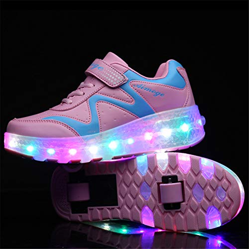 Lovelysi Unisex Jungen Mädchen LED Licht Skateboardschuhe mit Rollen Drucktaste Einstellbare,USB Wiederaufladbar,Inline Skates,Outdoor Sport Gymnastik Running Sneaker