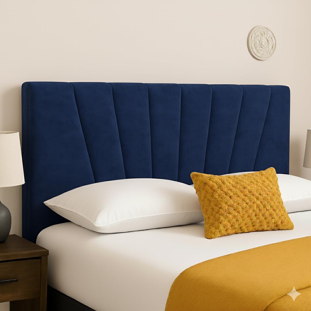 NK Homeware Blue Single Bed Headboard - Plush Velvet Upholstered Butterfly Headboards for Divan Beds - 20 Inch Padded For Divan Bed Base (Blue, 3ft Single)