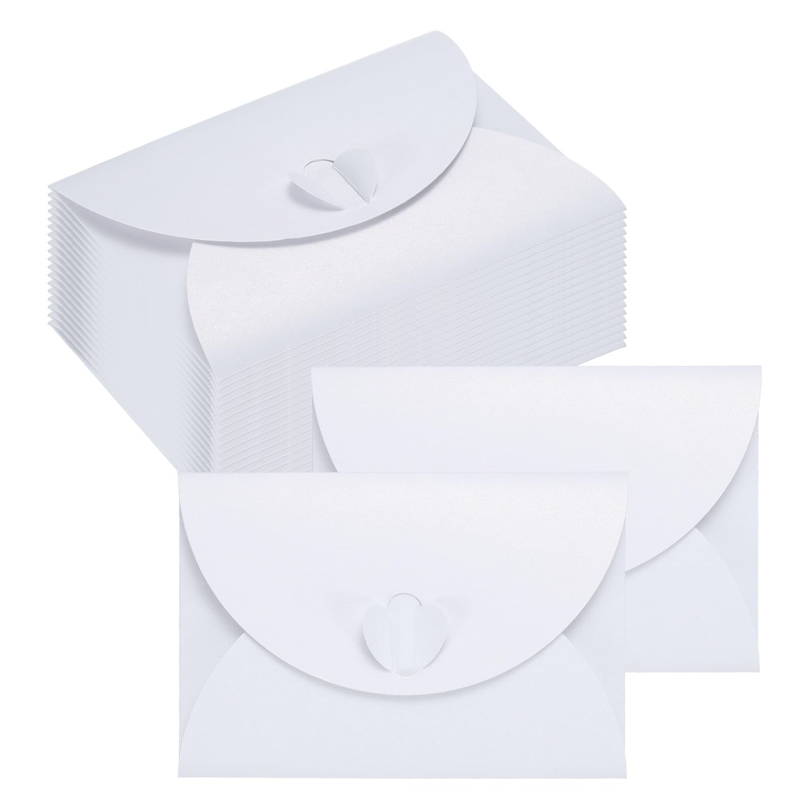 PATIKIL Mini Card Envelopes 105x72mm, 50PCS Cute Envelopes Holder with Heart Clasp for Birthday Weddings Favors Business Greeting Cards, White