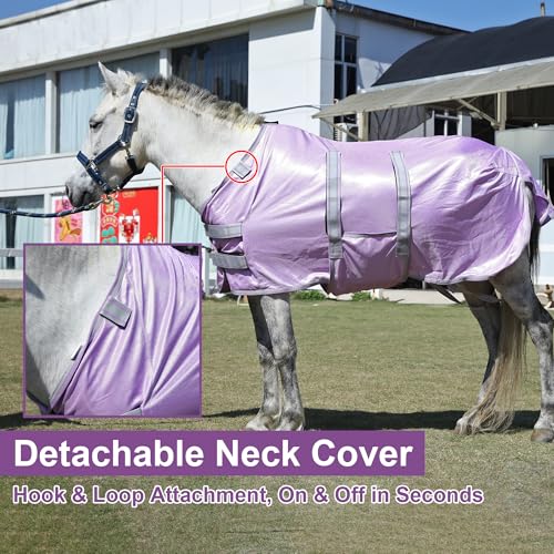 Image of LEAFOREST Miniature Pony Horse Fly Sheet - with Neck Cover & Belly Band Breathable Mesh UV Protection Summer Sheets for Mini Horses Foal Yearling Donkey Violet 52 inches