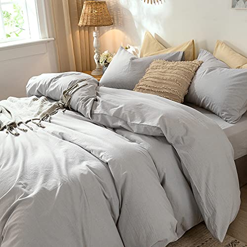 Moomee Bedding Duvet Cover Set 100% Washed Cotton Linen Like Textured Breathable Durable Soft Comfy (Lavender Grey, Queen) #TOP1